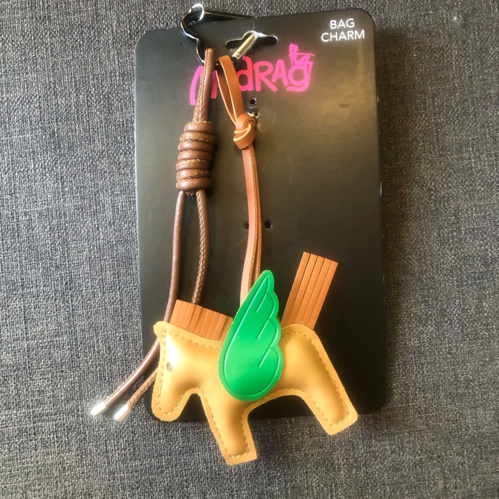 Brown Pony Bag Charm with Green Wing - Unbranded